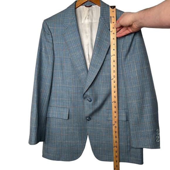 Hart Schaffner Marx Vintage Mens 38R Plaid 100% WOOL Blazer Jacket 2 Button Blue - Picture 5 of 8